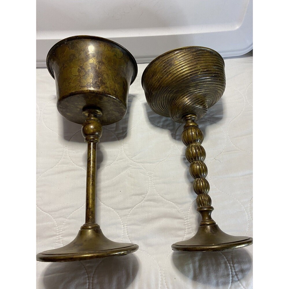 2 Maitland Smith Heavy Brass Candle Holders 11-11.5”Handmade In The Philippines